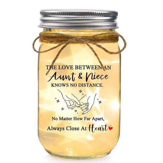 Aunt Gifts from Niece - The Love Between an Aunt & Niece Knows No Distance Mason Jar Night Light, Aunt Birthday Gift Aunt and Niece Gifts for Aunts Mothers Day Christmas Valentines