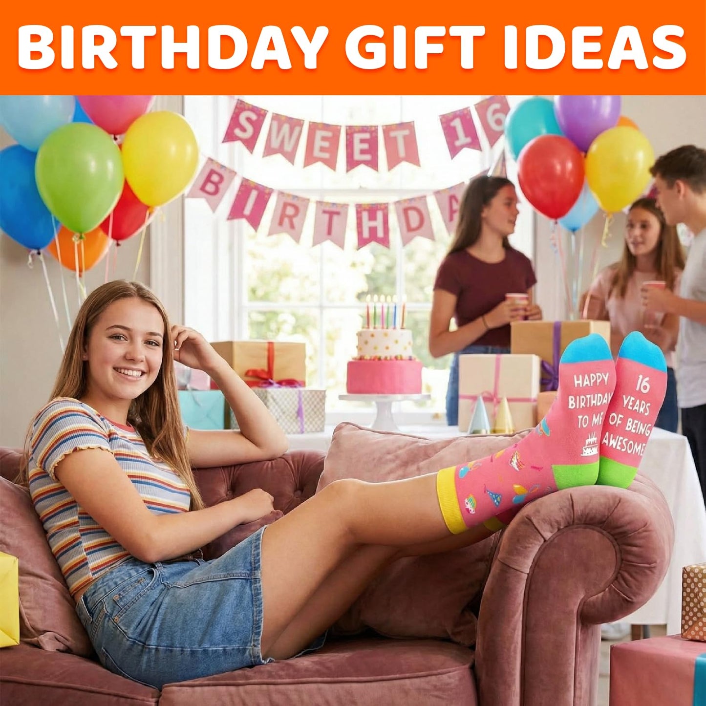 Zmart Birthday Gifts for Teen Girls - Pink Birthday Socks for 13-19 Year Old Girls