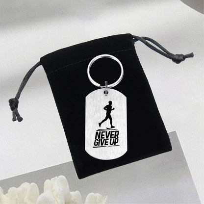 Alotozo Running Gifts - Running Keychain for Teens Boys Mens, Never Give Up Inspirational Key Chain Gift for Runners Athletes, Birthday, Graduation, Fathers Day