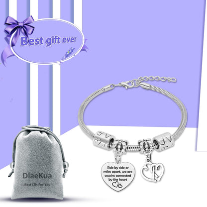 Cousins Bracelets for Women Stainless Steel Bracelets Happy Birthday Cousin Gift Female Cousin Bracelet Cousins Birthday Gifts for Women Inspirational Gifts for Friends Woman Christmas Friendship Gift