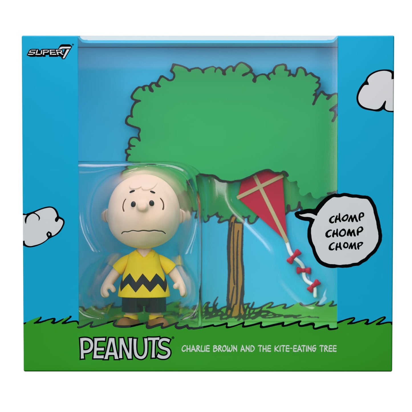 Super7 Reaction Figure Peanuts Charlie Brown and The Kite-Eating Tree (Diorama Box) - 3.75" Peanuts Action Figure with Accessory - Classic Cartoon Collectibles and Retro Toys