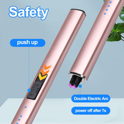 Electric Candle Lighter Rechargeable USB: Christmas Stocking Stuffers Valentines Day Birthday Gifts for Women Her Mom Windproof Flameless Dual Arc Camping BBQ Kitchen Lighters for Candle Safety Lock