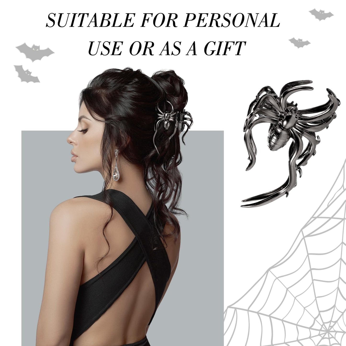 Obeoby 4 Pcs Metal Hair Clips for Women, Large Hair Claw Clips for Thick Long Hair Styling with Spider Webs Skeleton Decor, Goth Accessories Hair Accessories Birthday Valentines Day Gifts (Black)