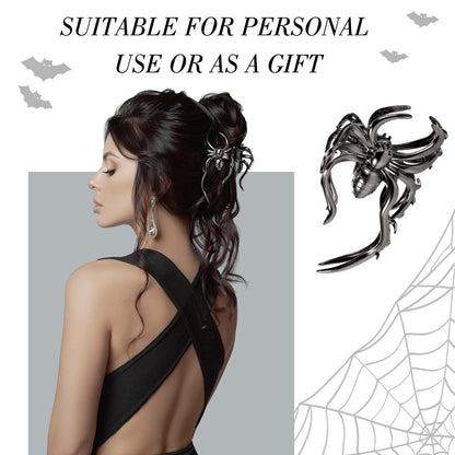 Obeoby 4 Pcs Metal Hair Clips for Women, Large Hair Claw Clips for Thick Long Hair Styling with Spider Webs Skeleton Decor, Goth Accessories Hair Accessories Birthday Valentines Day Gifts (Black)