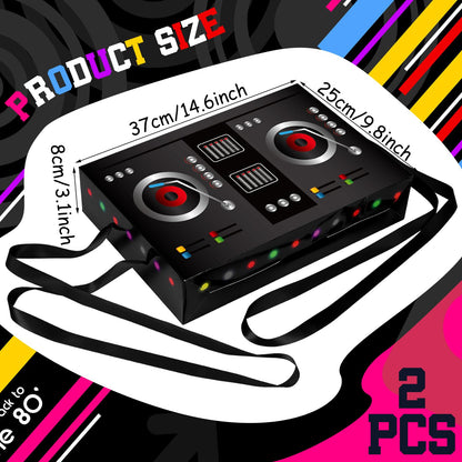 MotiMind 2 Pcs Dj Costume 80s 90s Hip Hop Costume Paper Dj Mixer Boxes with Strap Props Music Rapper Party Decorations Cosplay Party Novelty Retro Theme Music Neon Birthday Gifts