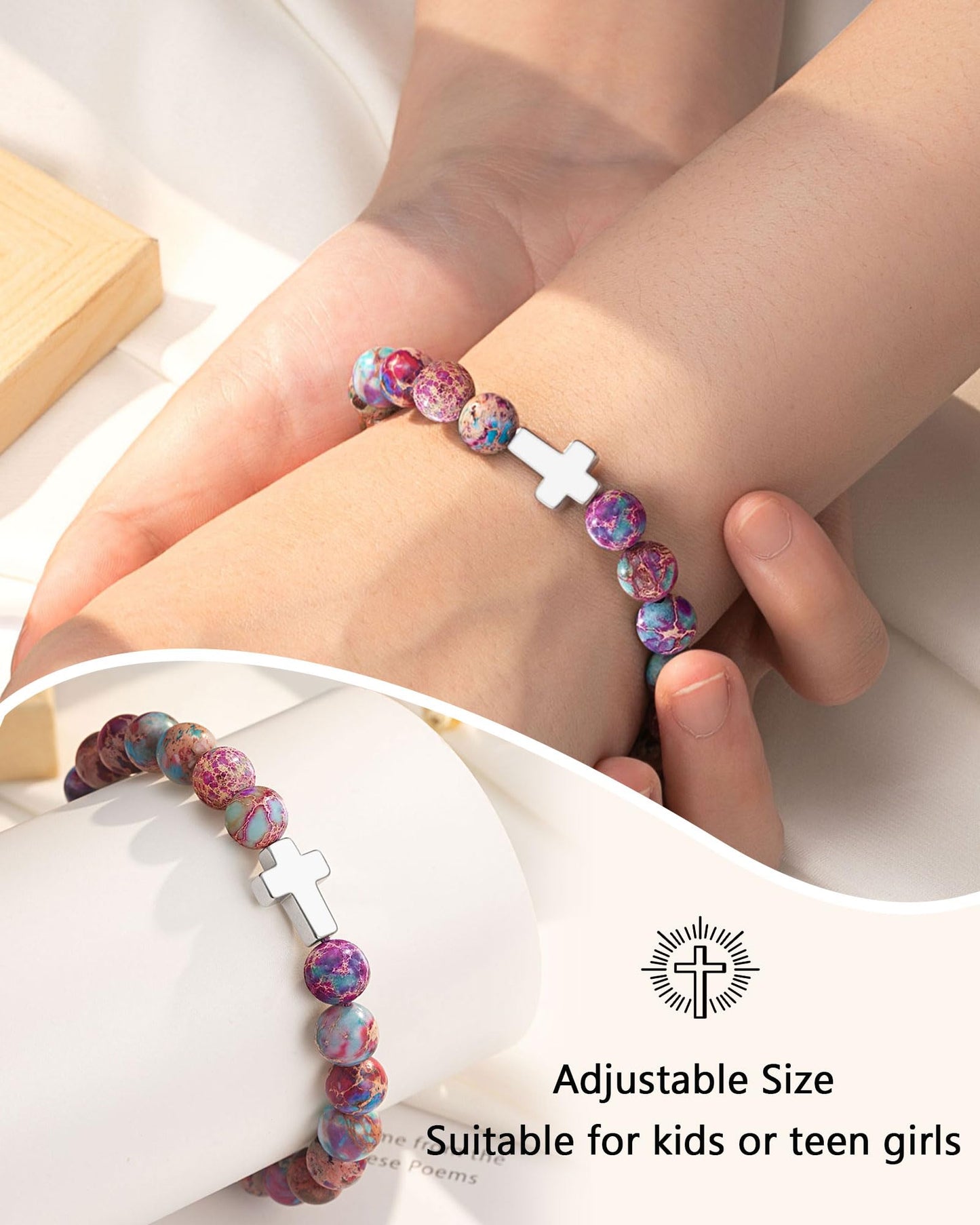 UPROMI Cross Bracelet for Girls Baptism Communion Confirmation Gifts, Kindergarten/Preschool/5th Grade/8th Grade Graduation Gifts