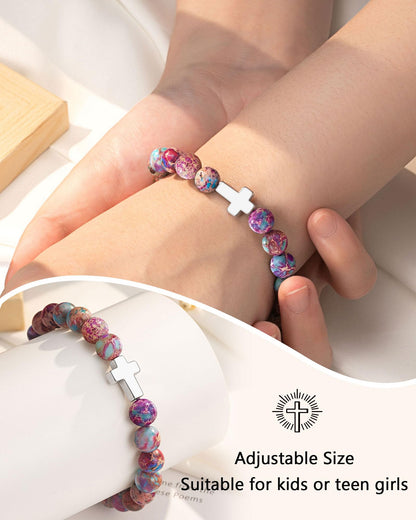 UPROMI Cross Bracelet for Girls Baptism Communion Confirmation Gifts, Kindergarten/Preschool/5th Grade/8th Grade Graduation Gifts