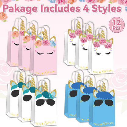 ojustbeok 12PCS Unicorn Party Favor Bags Rainbow Unicorn Birthday Party Disposable Treat Bags with Handles Gift Bag for Girls and Boys Birthday Baby Shower Decorations Supplies
