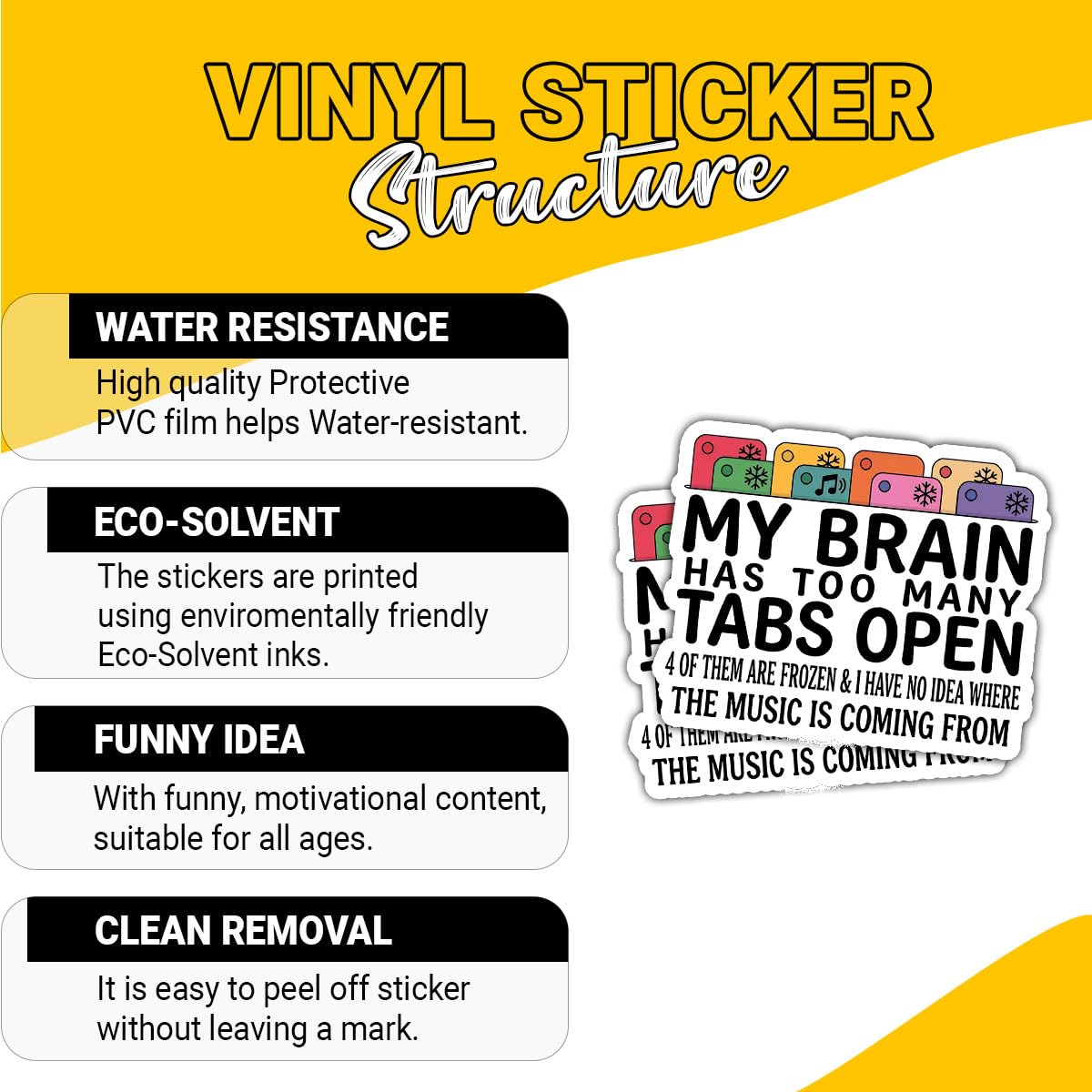 3Pcs My Brain Has Too Many Tabs Stickers, Motivational Gift, ADHD Advocates, Neurodivergent Individuals, Creatives, Students, Teachers, Co-Workers, Friends, Moms, Dads, Family, Mental Health 3in AD8