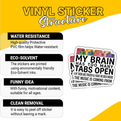 3Pcs My Brain Has Too Many Tabs Stickers, Motivational Gift, ADHD Advocates, Neurodivergent Individuals, Creatives, Students, Teachers, Co-Workers, Friends, Moms, Dads, Family, Mental Health 3in AD8