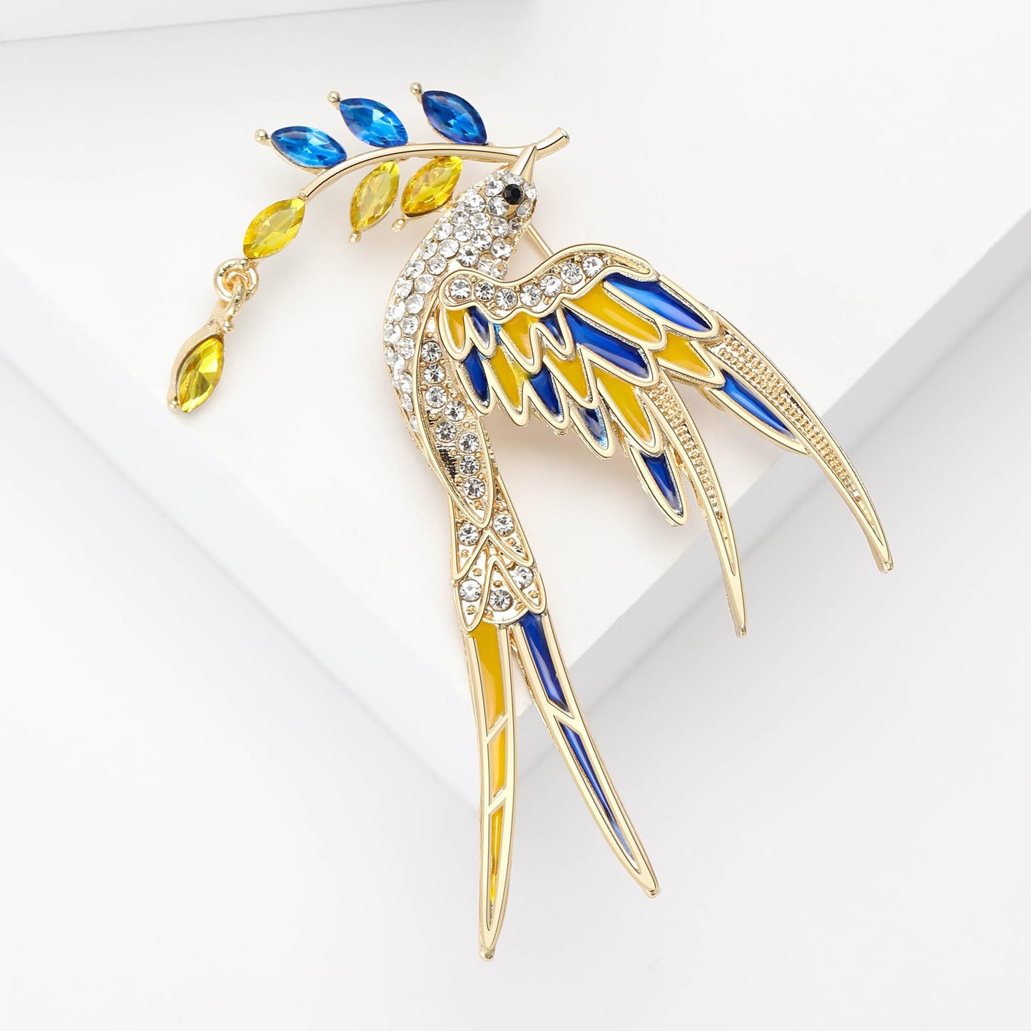 Peace Dove Brooch for Women Shiny Rhinestone Ukrainian Ear of Wheat Pin Animal Corsage Jewelry Gift