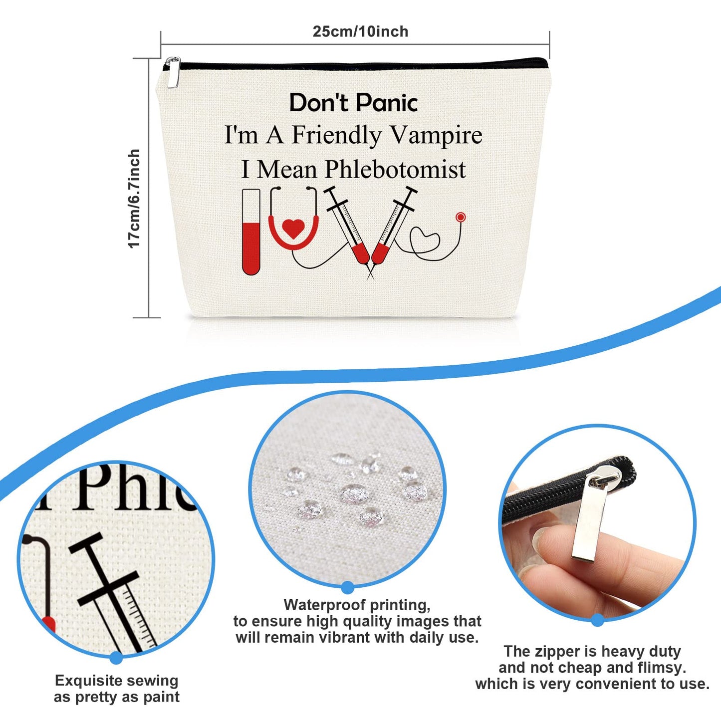 Funny Nurses Makeup Bag Gift Phlebotomist Gifts Phlebotomy Technician Phlebotomist Nurse Gifts Cosmetic Bag Pouch for Women Nurses' Day Birthday Gift for Technician Hematologist Medical Technologist