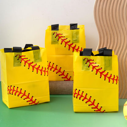 Silkfly 50 Pack 6 x 8 Inch Softball Snack Bags Plastic Small Softball Print Goodie Gift Party Favor Bags for Sport Theme Party Decorations Game Celebration Supplies