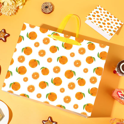 Little Cutie Party Gift Bag Orange Wrapping Paper with Tissue Paper Greeting Card Fruit Theme Birthday Party Treat Goodie Bag for Little Cutie Baby Shower Decorations Wedding Birthday Summer Party