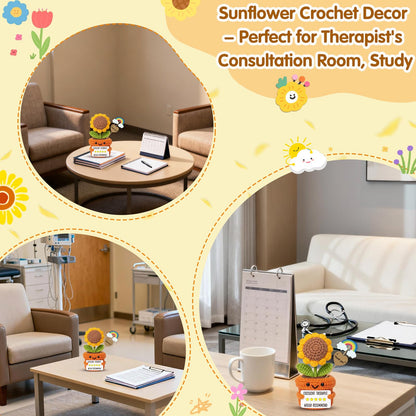 Funny Therapist Appreciation Gift, Handmade Crochet Sunflower Plush, Thoughtful Idea for Counselor Psychologist, Positive Desk Decor
