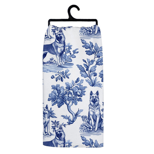 German Shepherd Kitchen Towels, Chinoiserie Blue and White German Shepherd Gifts for Dog Lover Mom, German Shepherd Dish Tea Towels for Kitchen Decor, Grand Millenial Dog Bathroom Decor,16x24 Inch