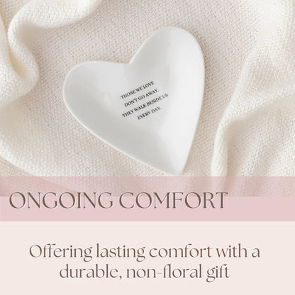 Memorial Dish - Heart-Shaped Ceramic Bowl for Loss of Loved Ones - Modern Style with Floral Pattern - Bereavement Gift for Funeral or Memorial Occasion