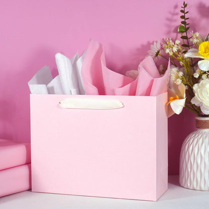 Padiaet 6 Pack Medium 10.5"x4"x8.1" Pink Gift Bags with Tissue Papers, Kraft Shopping Bags with Ribbon Handles, Retail Wrapping Set for All Occasions