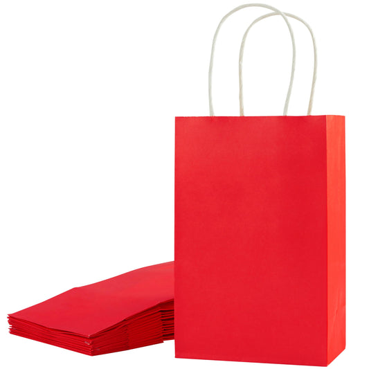 SUNCOLOR 24-Pack Red Gift Bags with Handles, 7.9 x 5.12 x 3.15 Inch Kraft Paper Goodie Bags for Christmas, Valentine's Day, Birthday Party Favors