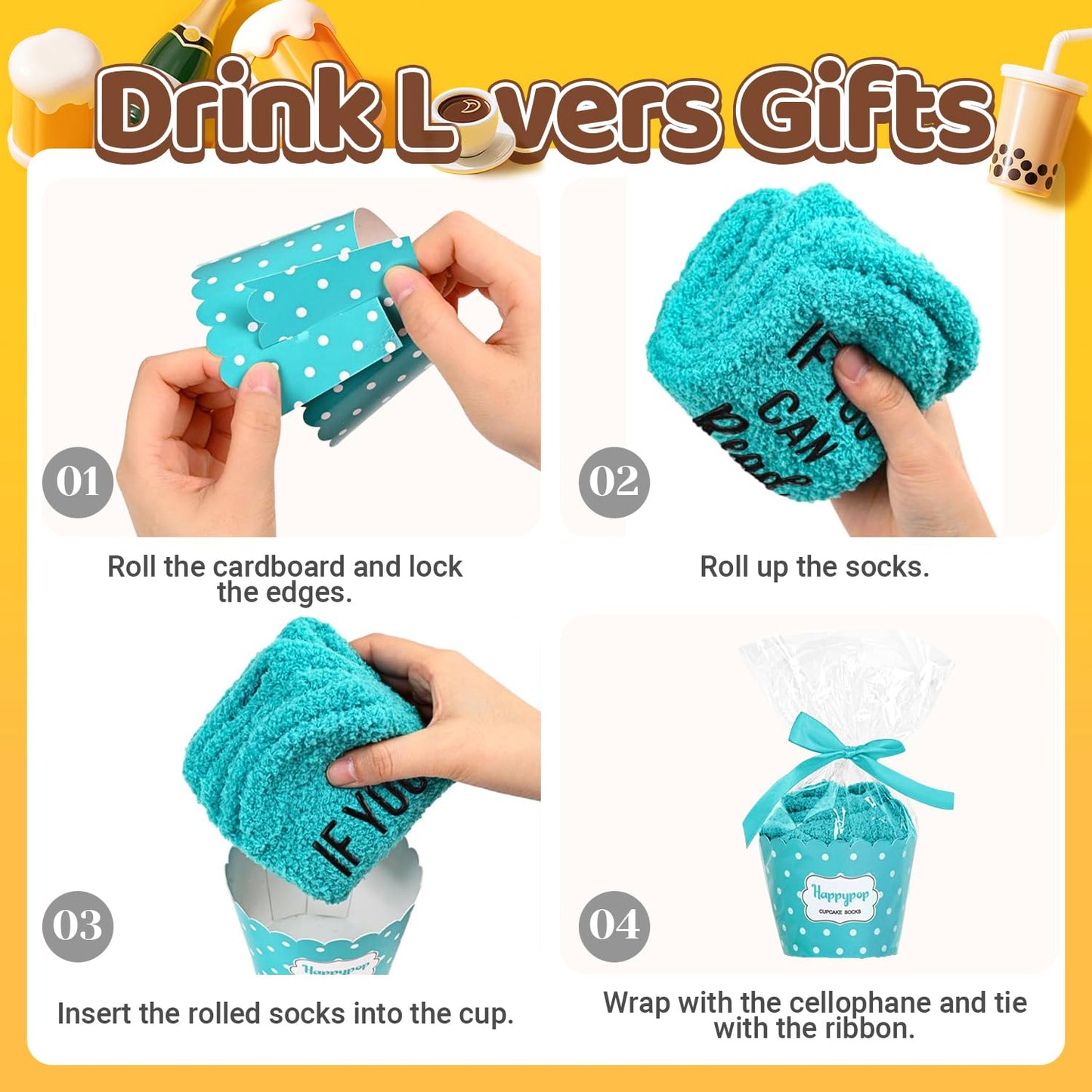 HAPPYPOP Funny Gifts for Women Men - Boba Tea Taco Gifts for Her, Bourbon Coffee Socks