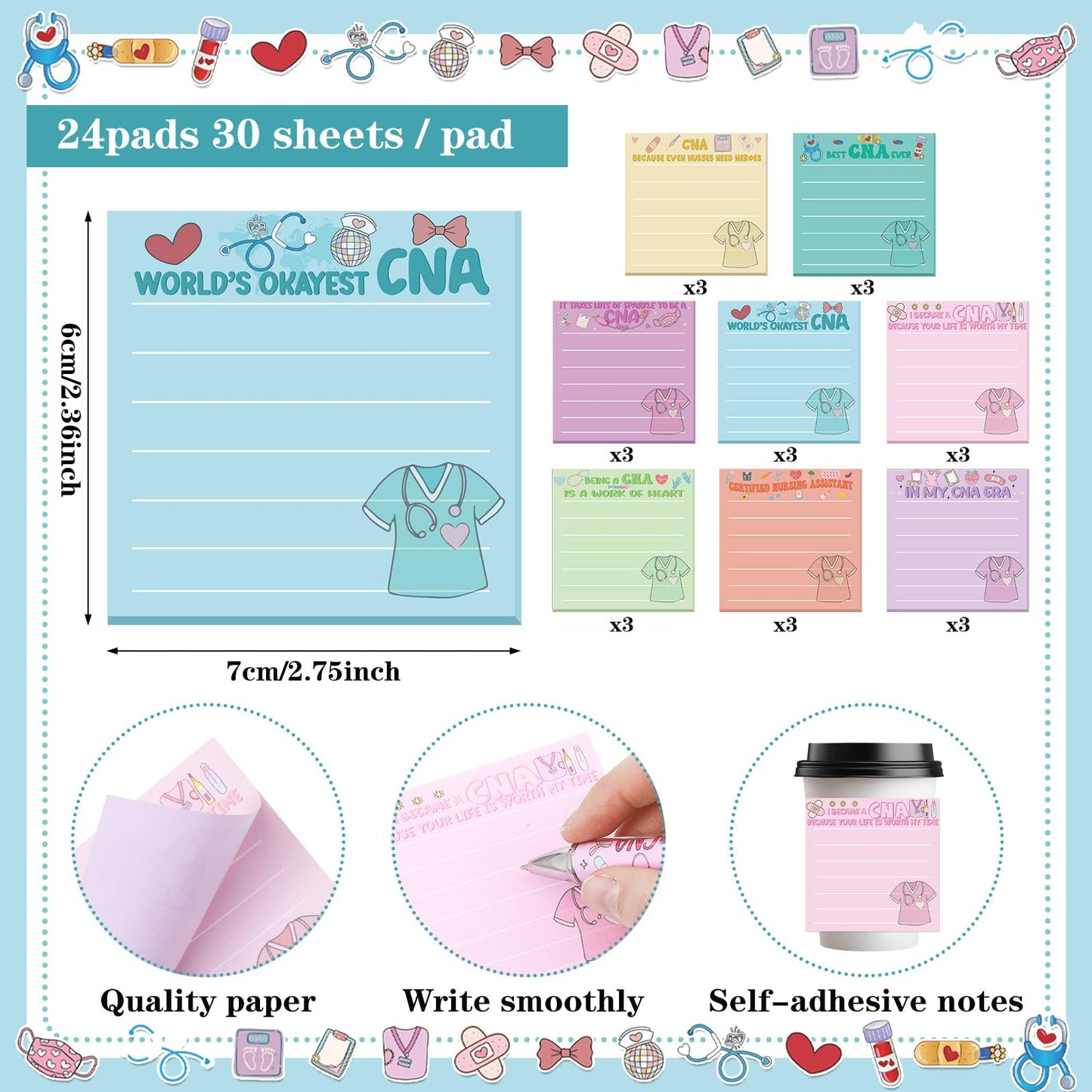 AmazingSpark 24 Sets CNA Week Gifts Certified Nursing Assistant Appreciation Gift Include Funny Ballpoint Pens and Sticky Notes for CNA Rn Nursing Student Graduation Office Essentials Nurse Week Gift