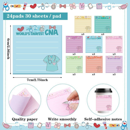 AmazingSpark 24 Sets CNA Week Gifts Certified Nursing Assistant Appreciation Gift Include Funny Ballpoint Pens and Sticky Notes for CNA Rn Nursing Student Graduation Office Essentials Nurse Week Gift