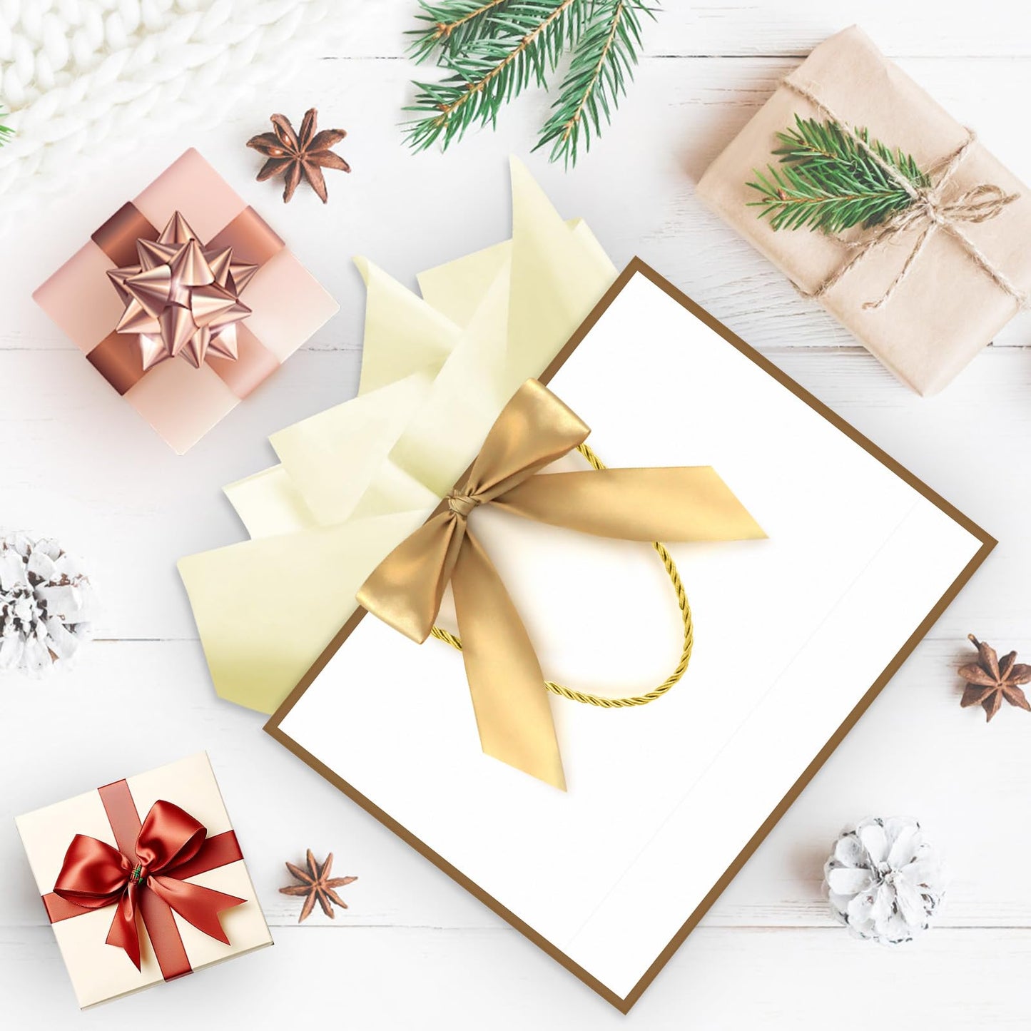 YoungTree Gift Bags with Handles, 13" Medium Gift Bag with 2 Tissue Paper and 1 Card, Present Bag for Graduation Wedding Baby Shower Bridal Shower Birthday Party Supplies (White-Gold)