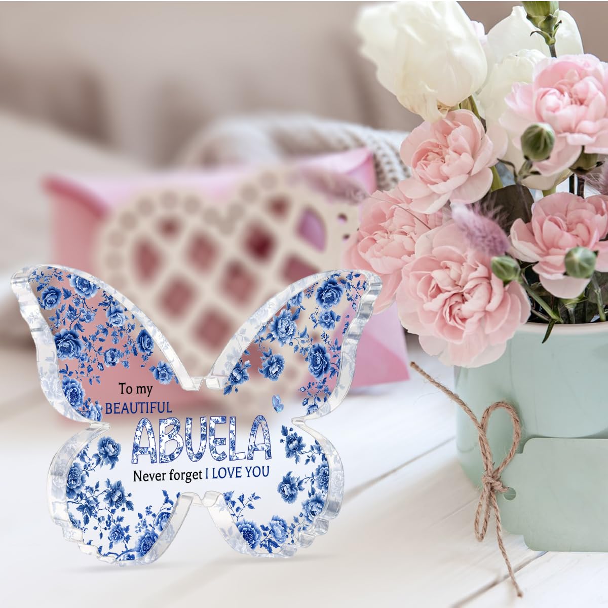 Mothers Day Gifts for Abuela Delicate Abuela Gifts from Grandkids Acrylic Butterfly Piece Decorations 4.5 x 3.5 inch Mothers Day Birthday Gifts for Abuela, Gifts Ideas for Abuela Blue