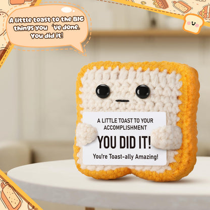 Crochet Toast Congratulations Gifts for Women - You Did It Card for Friends, Students, Coworkers, Teachers – Motivational College Highschool Graduation Decoration for Her Him