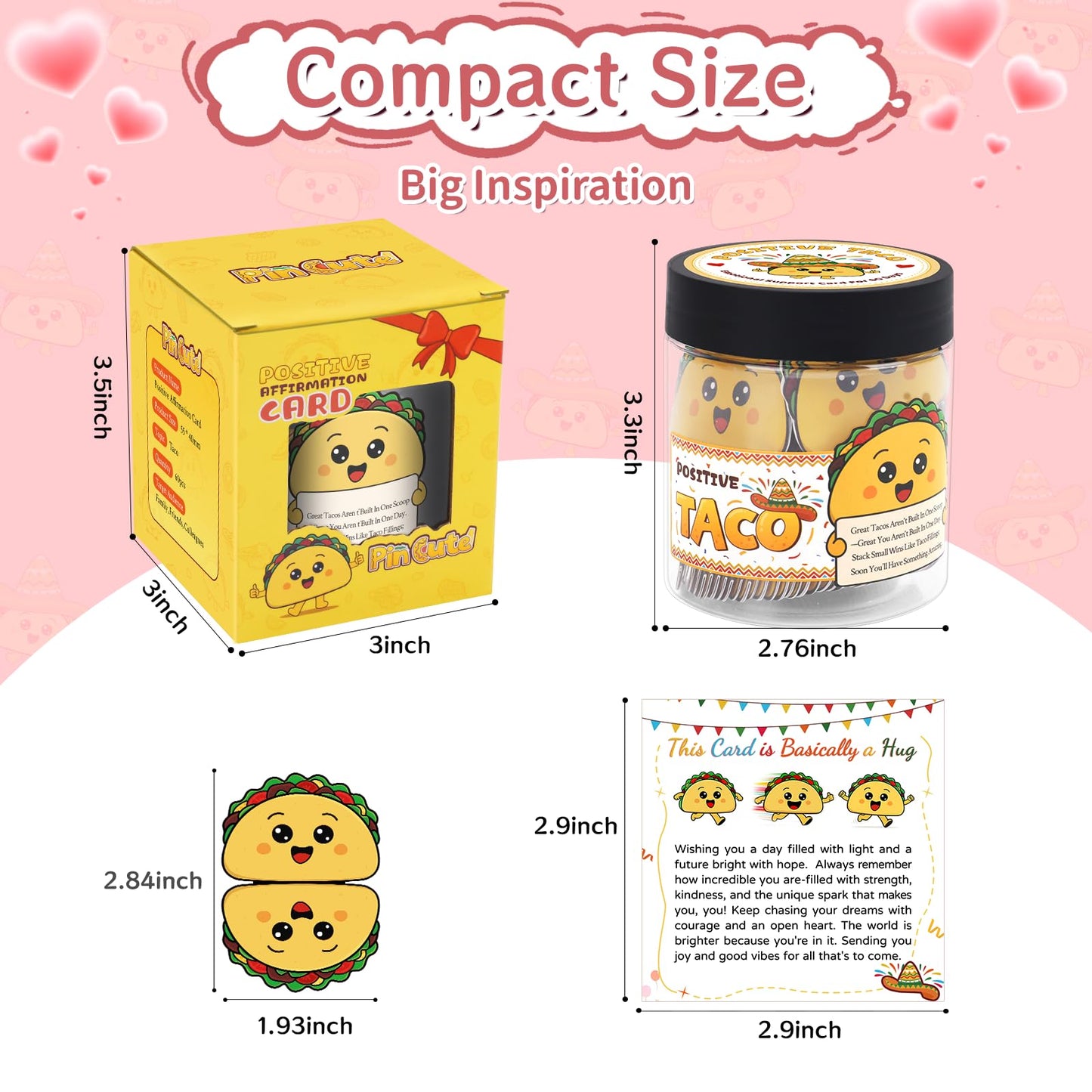 PinCute 60 Positive Taco Affirmation Jar - Teacher Appreciation Gifts, Self Care Graduation Gift, Birthday Gifts for Women Men Teen, Cute Home Decor