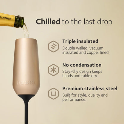 Huski Champagne Flute | NEW | Award-winning Design with Detachable Stem | Premium Stainless Steel Champagne Glass with Lid | Triple Insulated Tumbler | 8oz Capacity | Great Gift (Powder Pink)