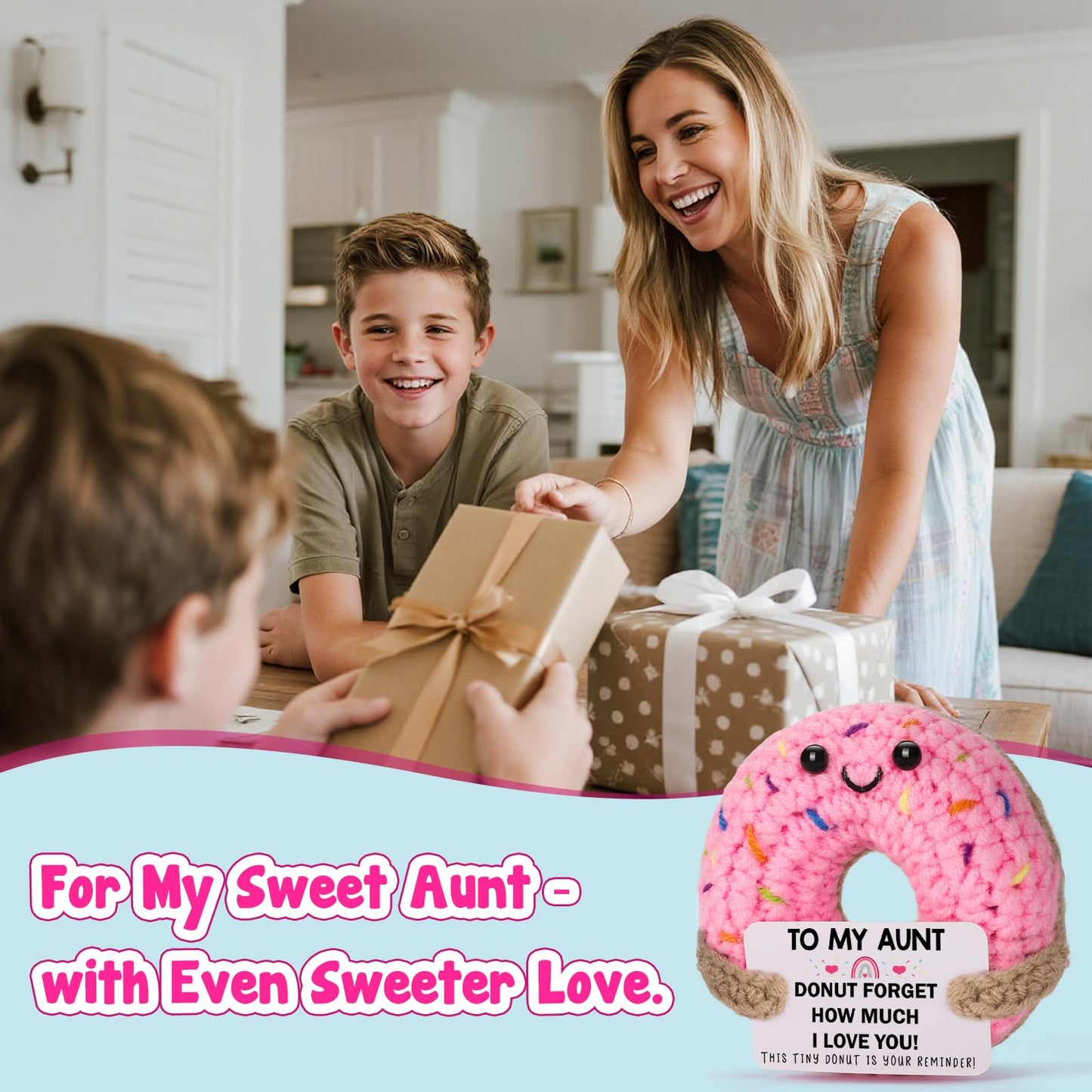 Aunt Birthday Gifts for Women - to My Aunt, Small Cute Funny Handmade Crochet Donut Christmas Mother's Day Birthday Gifts for Best Aunts Aunty Auntie Ever from Niece Nephew