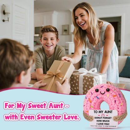 Aunt Birthday Gifts for Women - to My Aunt, Small Cute Funny Handmade Crochet Donut Christmas Mother's Day Birthday Gifts for Best Aunts Aunty Auntie Ever from Niece Nephew