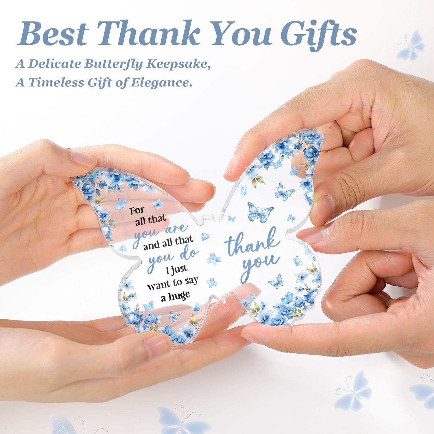 Thank You Gifts for Women, Appreciation Gifts for Teacher Coworker Employee Nurse Friend Christmas, 5x3.8x0.5 Inch Butterfly Acrylic Plaque Decor, Graduation Wedding Thank You Grateful Gift Bulk - Blue