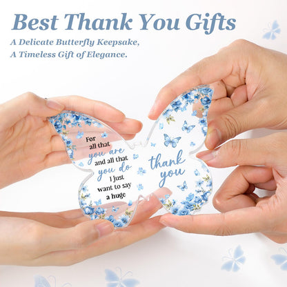 Thank You Gifts for Women, Appreciation Gifts for Teacher Coworker Employee Nurse Friend Christmas, 5x3.8x0.5 Inch Butterfly Acrylic Plaque Decor, Graduation Wedding Thank You Grateful Gift Bulk - Blue