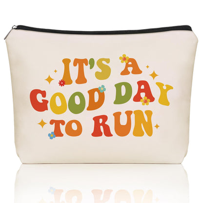 Mom Running Gifts Makeup Bag: Cute Cosmetic & Toiletry Pouch It's a Good Day To Run For Girls & Womens Marathon Runners, Nieces, Girlfriends, Mom.Ideal Sports Gifts for Travel, Birthday.