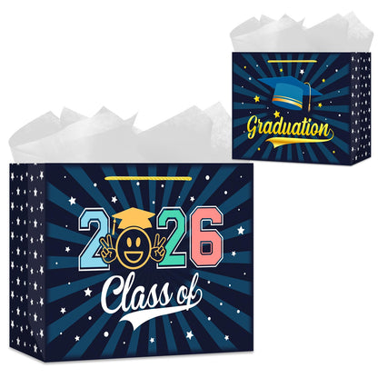 GMEMNOV Graduation Gift Bag 2026-12.6" Large Graduation Gift Bag with Tissue Paper Class of 2026 Graduation Party Favor Bags for High School College Graduates