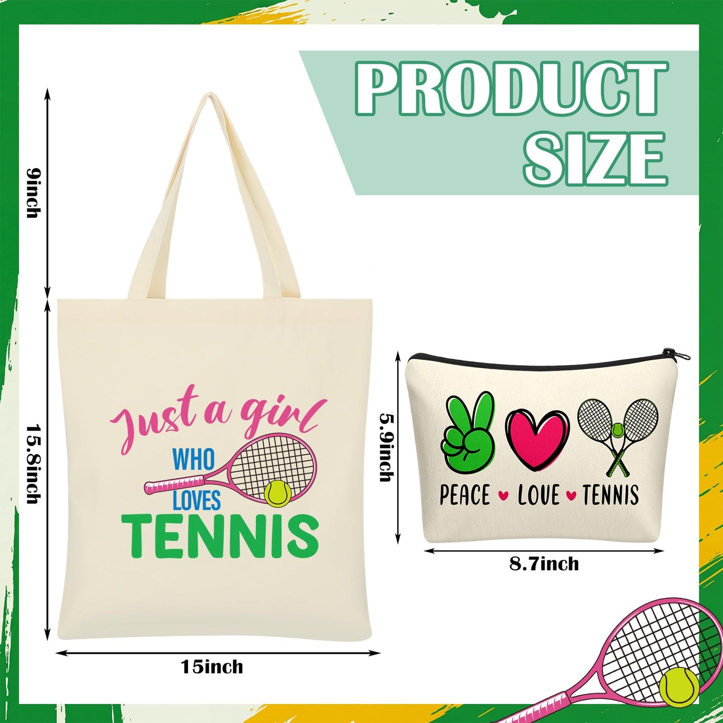 Chunful 6 Pcs Tennis Gifts Set for Teen Girls & Women Team Essentials Accessories Include 16 oz Glass Jar Tumbler Canvas Tote Bag Makeup Bags Novelty Socks Bracelets for Lover Coach