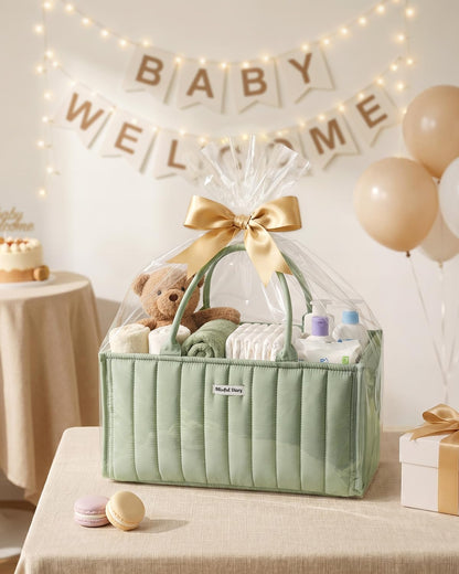 Blissful Diary Baby Diaper Caddy Organizer, Stylish Storage Basket for Newborn Essentials and Diaper Station, Gift for Baby Shower and Registry Must-Have, Sage Green
