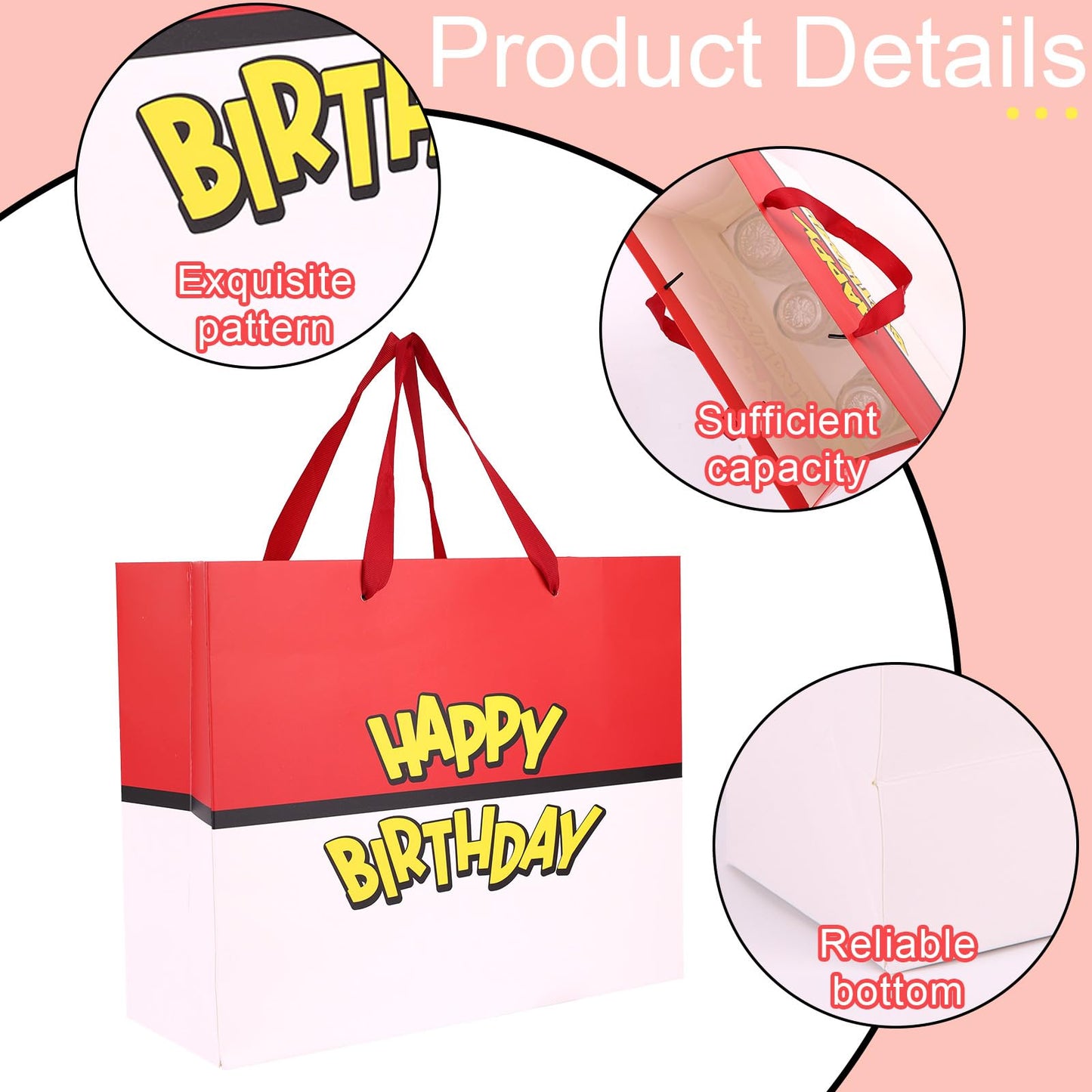 SAVITA Birthday Party Gift Bag Set, Red and White Cartoon Animation Theme Goodie Bag Wrapping Paper Greeting Card Envelope for Kids Birthday Party Decoration Supplies