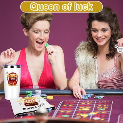 3Pcs Casino Gifts for Women Gambling Gift Queen Of The Machine 20 Oz Tumbler Cup Travel Mug Keychain Makeup Bag Slot Machine Present for Casino Lovers Birthday Mother's Day Christmas