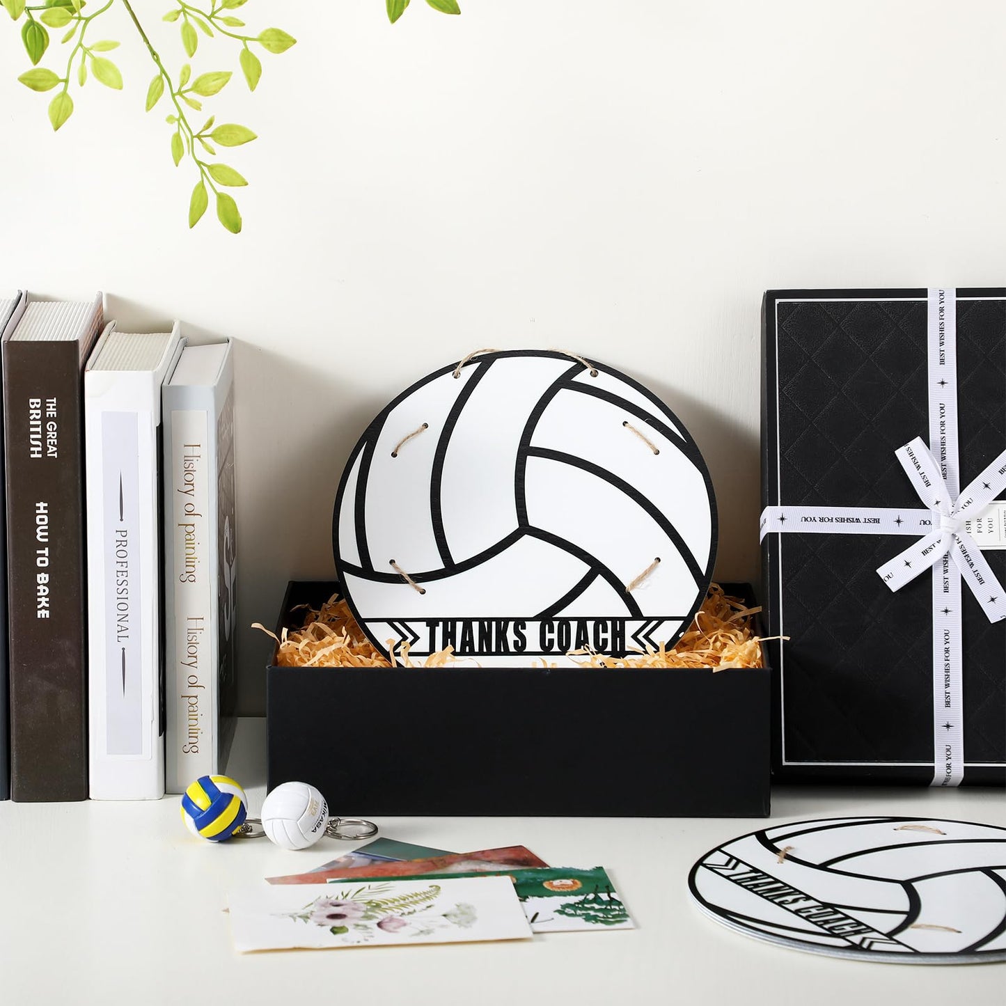 Cinnvoice 4 Set Volleyball Thanks Coach Picture Frames with Signature Pens Fits 4 x 6 Inches Photos Wooden Picture Frame Thanks Volleyball Coach Gift from Team Coaches Appreciation Home Plate Plaque