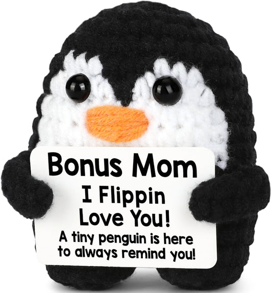 CryCarrot Mini Funny Bonus Mom Gifts for Birthday Mothers Day, Handmade Crochet Penguin for Bonus Mom from Daughter Son, BonusMom Gifts for Birthday Mother‘s Day Christmas Cute Decor