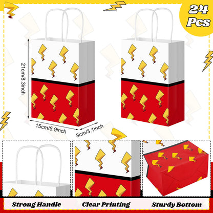 24 Pcs Cartoon Animation Gift Bags Red Birthday Party Bags Paper Goodie Bag with Handle Candy Bag Decorations for Birthday Holiday Event Supplies Gift Fillers