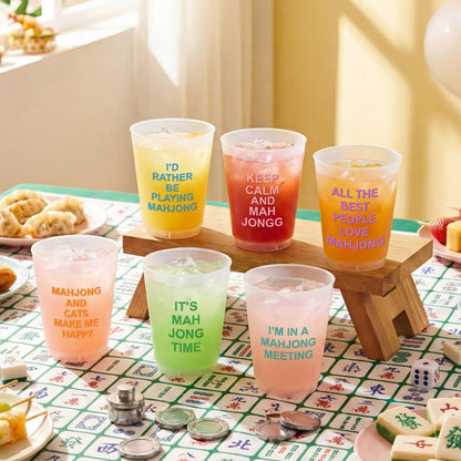 LemonRoad 12 Pcs Mahjong Cups Frosted with Multicolor Funny Phrases Mah Jong Party Supplies Reusable Plastic Mahjong Game Night Cups Gifts for Christmas Birthday Celebration (16 oz,Classic Style)