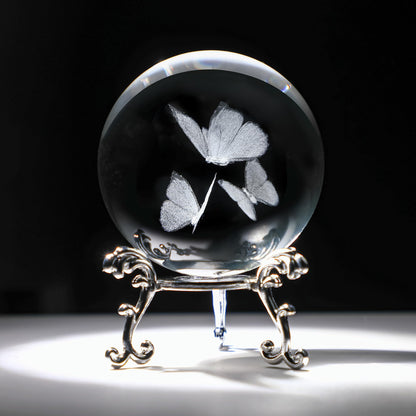 HDCRYSTALGIFTS 3D Laser Engraved Butterfly Crystal Ball Paperweight 2.36in(60mm) Glass Decorative Ball for Room Table Ornament Butterfly Figurines for Mom Women Friends