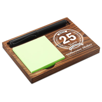 25th Work Anniversary Sticky Note Holder Wooden Notepad & Pen Holder 6.5" x 4.7" Sticky Note Pad Holder Dispenser for Desk Difference Maker Work Appreciation Gifts, NPA231