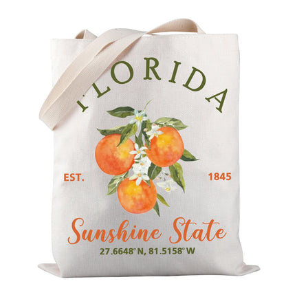 PWHAOO Florida State Flower Tote Bag Florida Est 1845 Sunshine State Tote Bag Florida Orange Blossom Gift