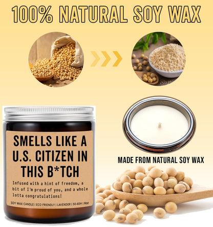 Smells Like Us Citizen in This Bitch Candle - American Citizenship Gift - New Us Citizen - New American Gift - USA Citizenship Candle - Lavender Fragrance - 8Oz Soy Wax Candle