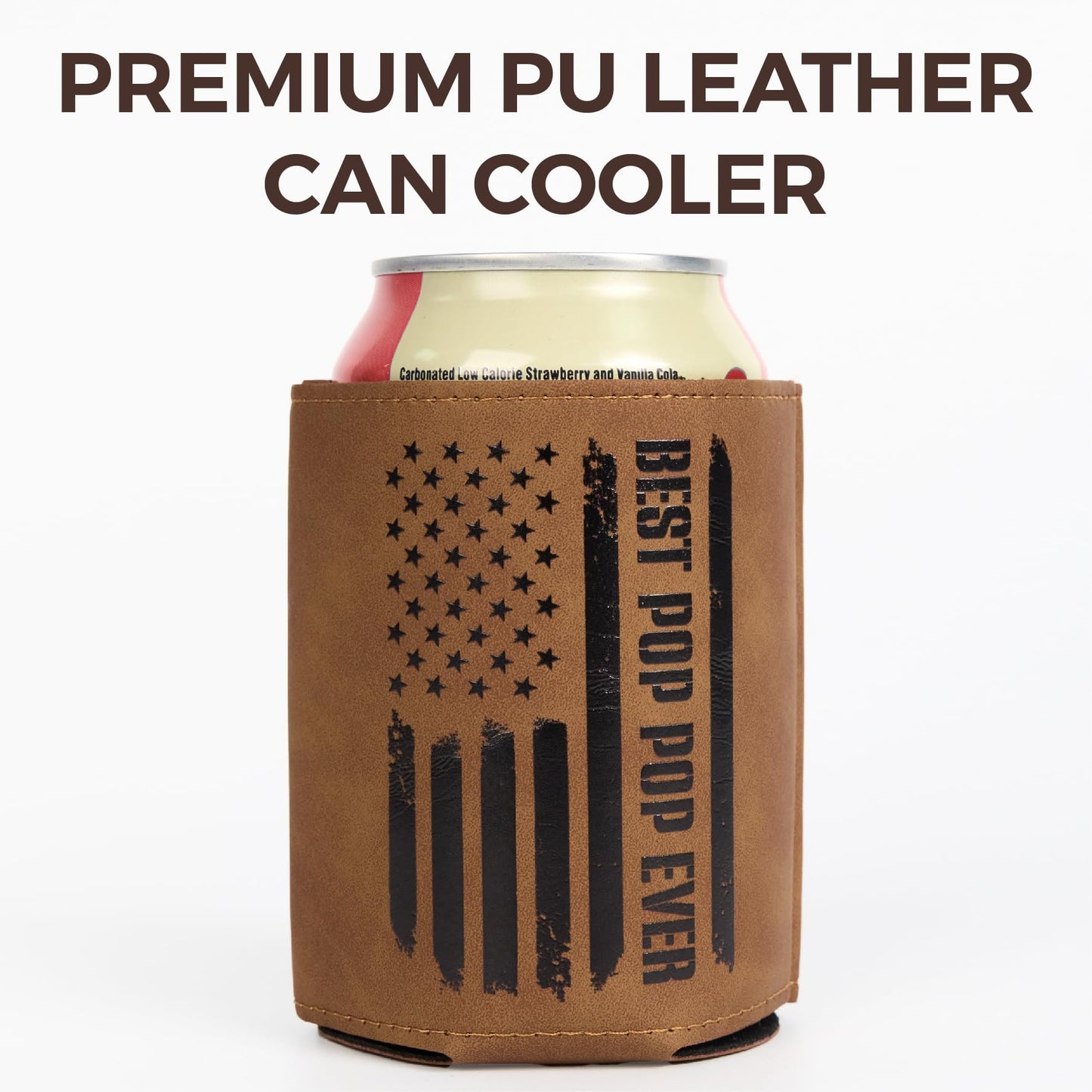 Best Pop Pop Gifts – Funny PU Leather Can Cooler Sleeve for PopPop from Grandkids, Fathers Day Birthday Christmas Gift Idea, Fits 12 Oz Cans